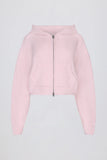 Soft Knit Zip Up Cropped Hoodie in Soft Pink