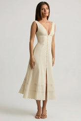 Cotton Poplin A Line Midaxi Dress in Ivory