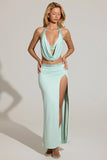 Embellished Low Rise Maxi Skirt in Aqua Blue