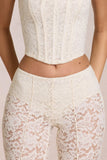 Sheer Lace Mid Rise Flared Trousers in Pearl