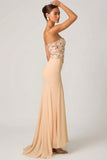 Embellished Corset Fishtail Gown in Floral Beige