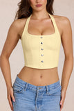 Denim Halterneck Corset Style Top in Lemon Yellow