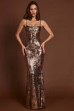 Embellished Straight Neck Maxi Dress in Black Gold Foil