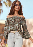 Off The Shoulder Top Brown Multi