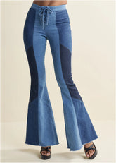 Color Block Flare Jeans Denim Multi