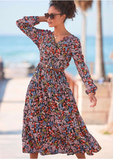 Button Down Midi Dress Purple Multi