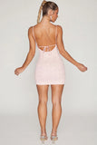 Embellished Cowl Neck Mini Dress in Blush