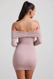 Modal Cashmere Blend Off Shoulder Ruched Mini Dress in Taupe
