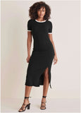 Ribbed Contrast Midi Dress Jet Black
