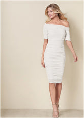 Ruched Mesh Bodycon Dress Cloud Dancer