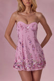 Embellished Bandeau Mini Dress in Candyfloss Pink
