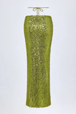 Embellished Hardware Detail Strappy Maxi Skirt in Olive Green