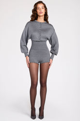 Fine Knit Long Sleeve Romper in Grey