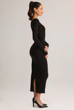 Modal Peekaboo Long Sleeve Midi Dress in Black
