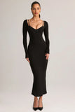 Modal Peekaboo Long Sleeve Midi Dress in Black