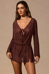Long Sleeve Mini Dress in Espresso Brown