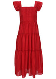 Textured Ruffle Maxi Dress Red