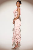 Embellished Mid Rise Hanky Hem Midaxi Skirt in Pink