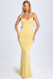 Slinky Jersey Floral Appliqué Gown in Pastel Yellow