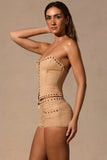 Low Rise Mini Shorts in Tan