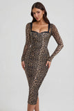 Layered Bra Detail Ruched Midaxi Dress in Leopard Print