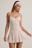 Modal Ribbed Tie Back A Line Mini Dress in Pink Yellow Stripe