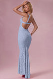 Lace Sweetheart Neck Gown in Sky Blue