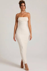Embellished Bandeau Cowl Neck Maxi Dress in White