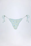 Side Tie Thong Bikini Bottoms in Blue Floral