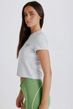 Cropped Graphic T Shirt in Grey Marl