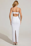 Embellished Cowl Neck Maxi Dress in White