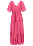 Flutter Sleeve Maxi Dress Hot Pink