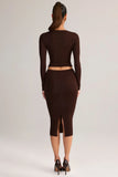 Modal Mid Rise Pencil Midi Skirt in Chocolate Brown
