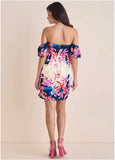 Off The Shoulder Satin Mini Flower Wave