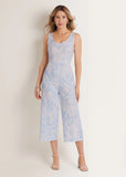Linen Jumpsuit Etched Coastal Floral