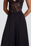 Soft Jersey Mid Rise Wide Leg Trousers in Black