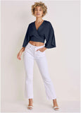 Kimono Sleeve Faux Wrap Top Navy