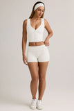 Modal Ribbed Mid Rise Foldover Shorts in White