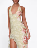 SIRENA MAXI DRESS YELLOW FLORAL ROSE STRIPE
