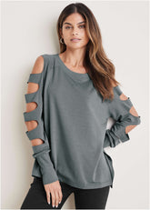 Cutout Sleeve Sweatshirt Seafog