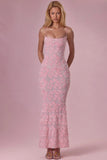 Embellished Square Neck Maxi Dress in Blush