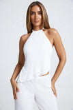 Open Back Asymmetric Halterneck Top in White
