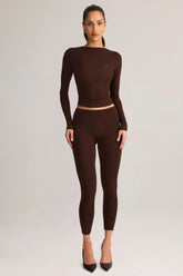 Modal Mid Rise Cropped Leggings in Chocolate Brown