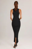 Modal Square Neck Bodycon Midi Dress in Black