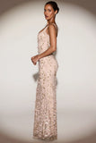 Embellished Appliqué Soft Scoop Corset Gown in Gold