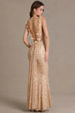 Embellished Open Back Maxi Dress in Gold