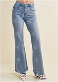Mid Rise Star Flare Jeans Light Wash