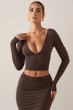 Modal Plunge Long Sleeve Top in Chocolate Brown