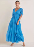 Flutter Sleeve Maxi Dress Blue