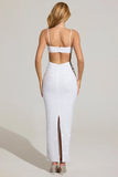 Embellished Cowl Neck Maxi Dress in White